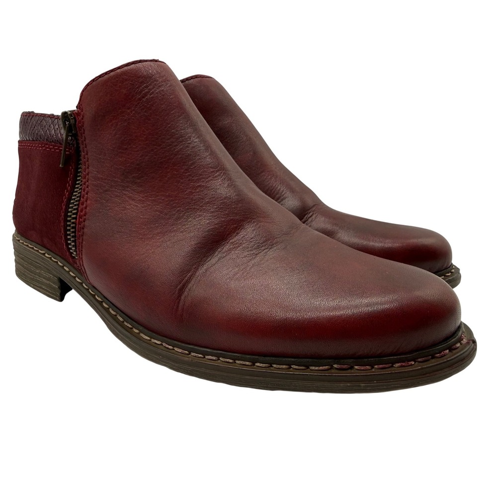 Rieker Antistress Burgundy Leather Suede Ankle Boots Side Zip Womens 39 Burgundy